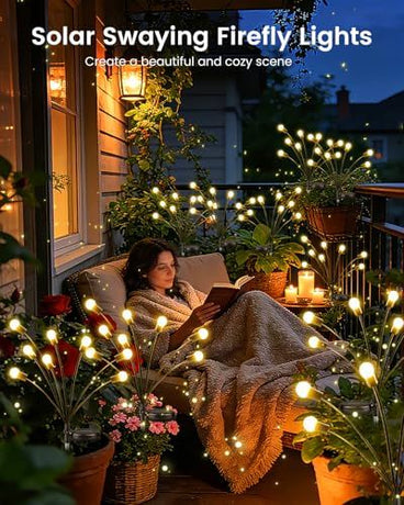 Solar Firefly Garden Lights 48 LED Outdoor Decor for Pathway Yard Patio Party Night Ambience (Warm White)