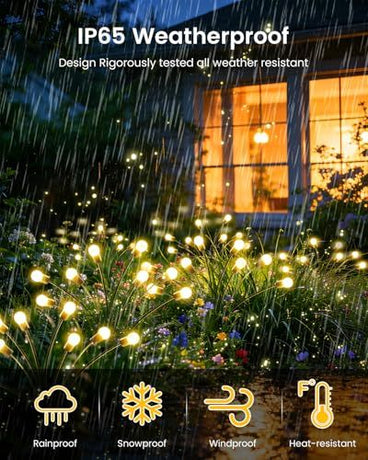 Solar Firefly Garden Lights 48 LED Outdoor Decor for Pathway Yard Patio Party Night Ambience (Warm White)