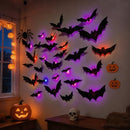 36-Pack Halloween Bat Decorations with LED Lights for Indoor Outdoor Halloween Party Garage Decor (black)