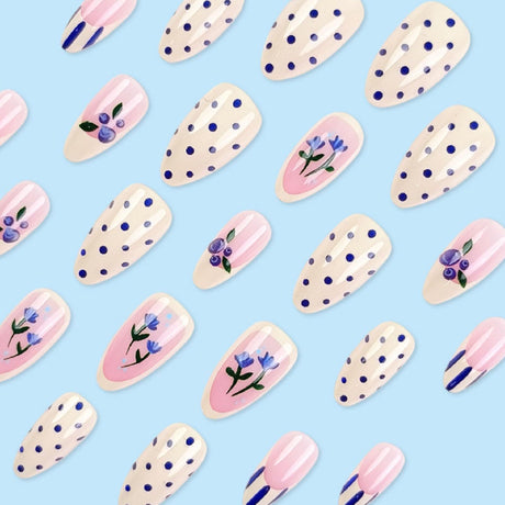 Medium Almond Press-On Nails For Everyday Wear, Events, Easy DIY Manicure (Blue)