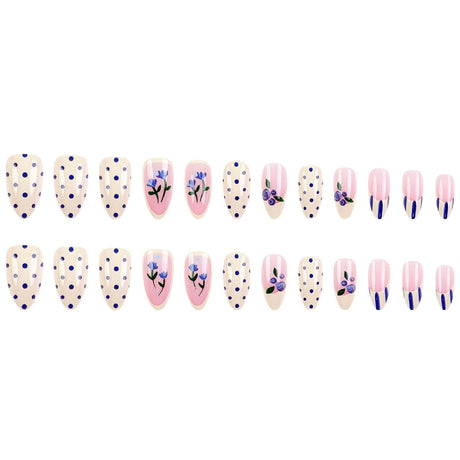 Medium Almond Press-On Nails For Everyday Wear, Events, Easy DIY Manicure (Blue)