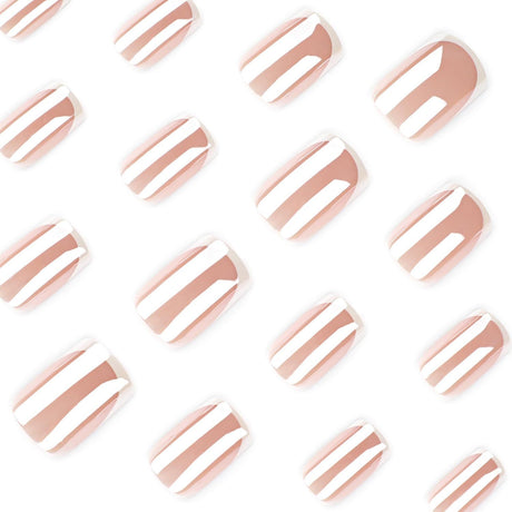 Press-on Nails for Daily Wear, Events, & DIY Manicures, Reusable & Easy to Apply At Home (Nude pink and metallic silver-white)