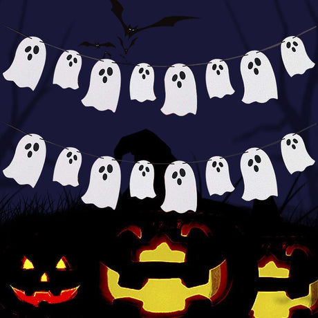 Halloween Bunting Ghost Decoration Party Supplies Halloween Party Spooky Decor - White -  2