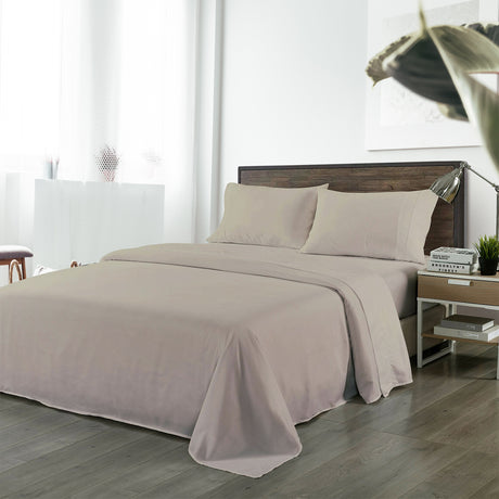 Royal Comfort Bamboo Blended Sheet & Pillowcases Set 1000TC Ultra Soft Bedding - King - Warm Grey