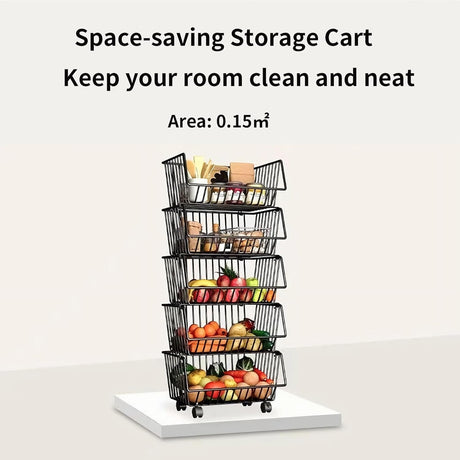 CARLA HOME Metal 5-Tier Rolling Vegetable and Fruit Basket Cart Stand for Kitchen