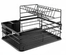 CARLA HOME 2-Tier Dish Drying Rack for Kitchen Counter with Removable Drip Tray, Utensil Holder and Cutlery Organizer (Black)