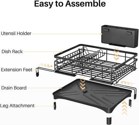CARLA HOME Expandable Dish Drying Rack with Drainage Spout, Utensil Holder & Drainboardfor Kitchen Countertop Organizer (1 tier)