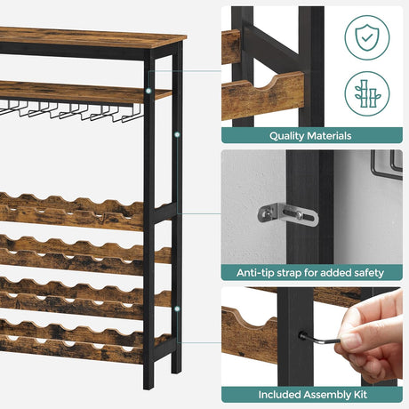 CARLA HOME Large Wine Rack with Glass Holder, Metal Designed Bottle Holder and Wood Countertop up to Wine & Champagne Bottles