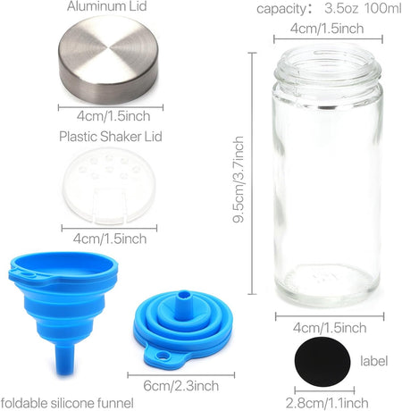 CARLA HOME 24 Glass Spice Jars with Lids, Shaker Tops, 180 Spice Labels, White Pen & Funnel for Kitchen Organization, Spice Rack, Seasoning & Herb Storage