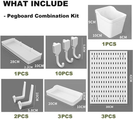 CARLA HOME Pegboard Wall Organizer Kit with 3 Modular Panels & 17 Accessories for Office, Gaming & Craft Storage