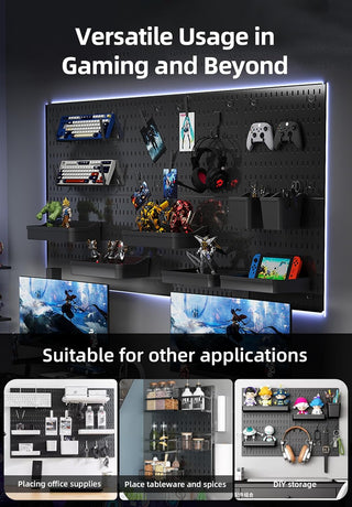 CARLA HOME Pegboard Wall Organizer Kit – 2 Black Modular Pegboards with 10 Accessories for Office, Gaming & Home Storage