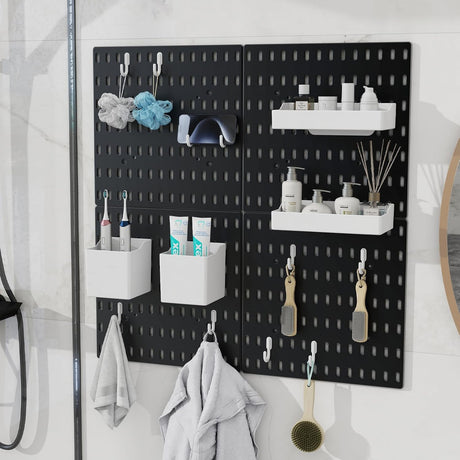 CARLA HOME Pegboard Wall Organizer Kit – 2 Black Modular Pegboards with 10 Accessories for Office, Gaming & Home Storage