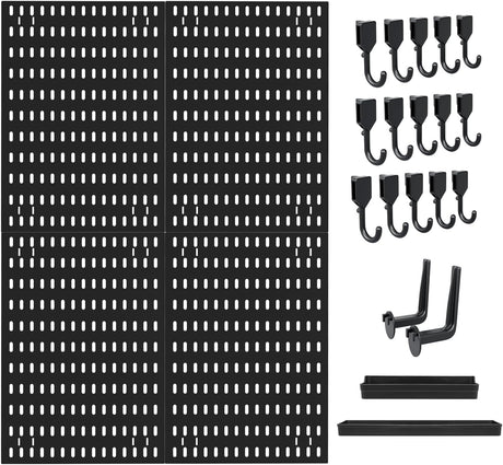 CARLA HOME Pegboard Wall Organizer Kit with 4 Modular Black Pegboards & 19 Accessories for Gaming, Office & Craft Storage (Black)