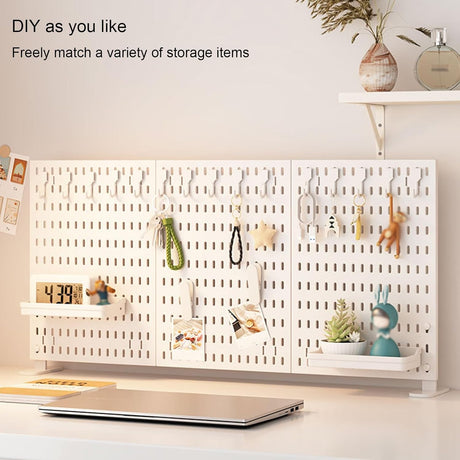 CARLA HOME Desk Pegboard Organizer Kit  with Hooks, Tray & Mount Ideal for Office, Gaming Setup & Home Workspace Organization (White)