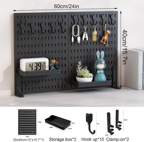 CARLA HOME 2 Pack Desk Pegboard Organizer Kit  with Hooks, Tray & Mount Ideal for Office, Gaming Setup & Home Workspace Organization (Black)