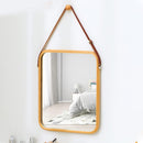 CARLA HOME Hanging Wall Mirror with Bamboo Frame with Adjustable Leather Strap for Bathroom, Bedroom, Vanity or Entryway (40x33 cm)