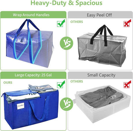 CARLA HOME 6-Pack Large Moving Storage Bags with Zippers & Handles with 95 Liters Capacity for Space Saving, Travel, Camping & Organization (Blue)