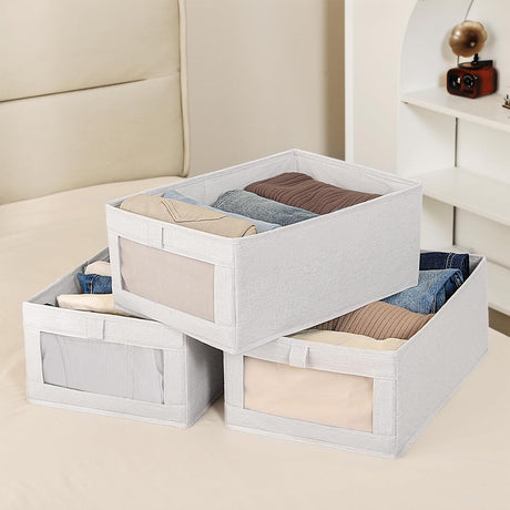 CARLA HOME 6 Pack Closet Storage Bins with Clear Window for Shelves, Clothes, Toys, Wardrobe & Bedroom Organization