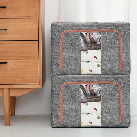 CARLA HOME 3 pack Large Clothes Storage Bins with Lids for Clothing, Bedding, Blankets, Toys (66L capacity - Grey)