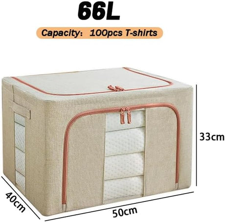 CARLA HOME 3 pack Large Clothes Storage Bins with Lids for Clothing, Bedding, Blankets, Toys (66L capacity - Beige)