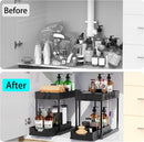 CARLA HOME 2 Pack Under Sink Organizer with Pull-Out Basket and Hooks for Bathroom & Kitchen