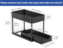 CARLA HOME 2 Pack Under Sink Organizer with Pull-Out Basket and Hooks for Bathroom & Kitchen
