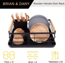 CARLA HOME Dish Drying Rack with Wooden Handles, Removable Cutlery Holder & Drainboard for Kitchen Countertop