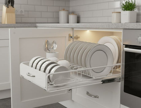 CARLA HOME Pull Out Dish Rack for Kitchen Cabinet with Slide Out Drawer Organizer for Plates, Bowls & Utensils