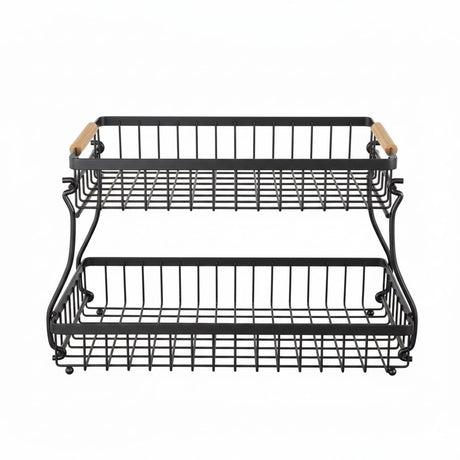 CARLA HOME 2-Tier Fruit Basket Metal Storage Bowl Kitchen Counter Organizer with Handles for Fruits, Vegetables, Snacks & Bread