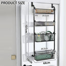 CARLA HOME 4-Tier Over the Door Organizer Heavy-Duty Metal Pantry Rack with Hanging Baskets for Home Kitchen Storage & Bathroom Door Organization
