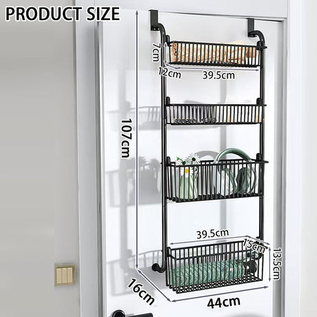 CARLA HOME 4-Tier Over the Door Organizer Heavy-Duty Metal Pantry Rack with Hanging Baskets for Home Kitchen Storage & Bathroom Door Organization