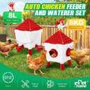 CARLA HOME Chicken Feeder Waterer Set, Automatic Gravity Dispenser with 8KG Food & 8L Water Capacity, 4 Ports & Cups, Clean Poultry Feeding for Coop, Duck, Quail, Hen