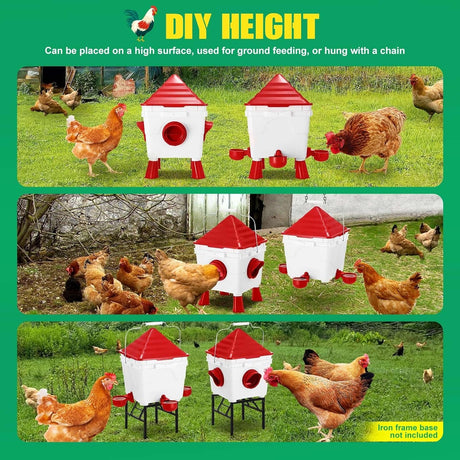 CARLA HOME Chicken Feeder Waterer Set, Automatic Gravity Dispenser with 8KG Food & 8L Water Capacity, 4 Ports & Cups, Clean Poultry Feeding for Coop, Duck, Quail, Hen