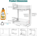 CARLA HOME 2 Tier Under Sink Organizer Pull Out Sliding Cabinet Storage Shelf with Height Adjustable for Kitchen, Bathroom or Laundry Room (White)