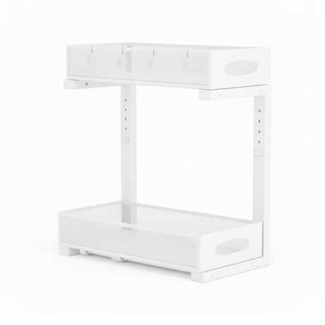 CARLA HOME 2 Tier Under Sink Organizer Pull Out Sliding Cabinet Storage Shelf with Height Adjustable for Kitchen, Bathroom or Laundry Room (White)