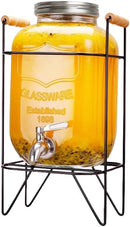 CARLA HOME 5L Glass Drink Dispenser with Metal Stand, Wide Mouth Beverage Jar & Stainless Steel Tap for Lemonade, Iced Tea, Water & Fruit-Infused Drinks