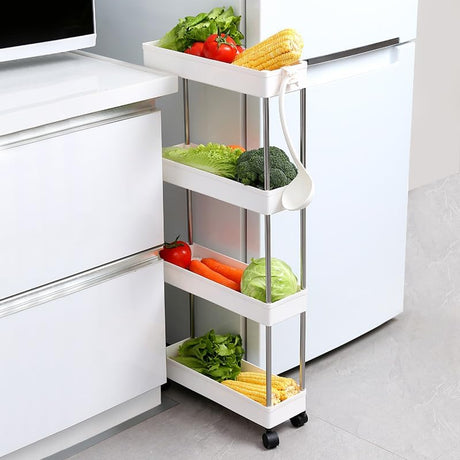 CARLA HOME Slim Storage Cart Organizer Trolley with Wheels for Kitchen, Bathroom, Laundry & Narrow Spaces (4 tier)