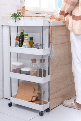 CARLA HOME Slim Storage Cart Organizer Trolley with Wheels for Kitchen, Bathroom, Laundry & Narrow Spaces (4 tier)