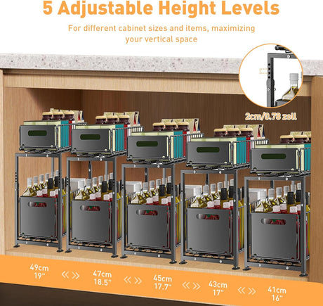 CARLA HOME 2-Tier Under Sink Organizer with Sliding Drawers & Height Adjustable for Kitchen Bathroom Cabinet Organization