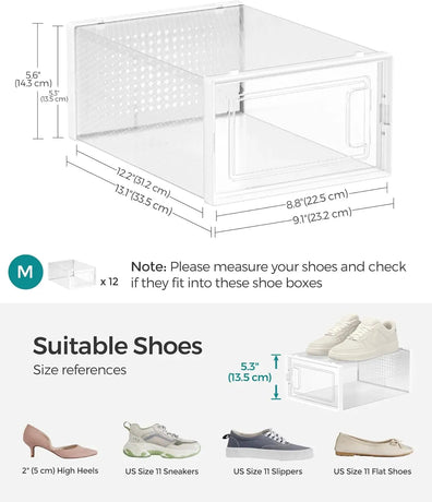 CARLA HOME 6-Pack Clear Stackable Shoe Storage Boxes - White - Shoe Box Storage