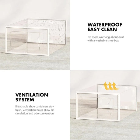 CARLA HOME 6-Pack Clear Stackable Shoe Storage Boxes - White - Shoe Box Storage