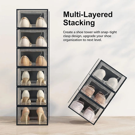 CARLA HOME 12-Pack Clear Shoe Storage Boxes - Stackable - Black - Shoe Box Storage