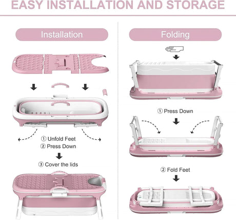 CARLA HOME Foldable Bathtub Adult - Collapsible Soaking Tub - Pink - Folding Bathub