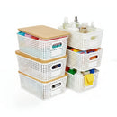 CARLA HOME Storage Bins with Bamboo Lids - 6 Pack - White - Plastic - Storage Bins 6 Pcs
