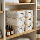 CARLA HOME Storage Bins with Bamboo Lids - 6 Pack - White - Plastic - Storage Bins 6 Pcs