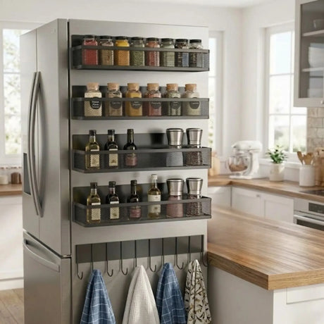 CARLA HOME 5 Pack Magnetic Spice Rack for Fridge Kitchen with Hook Bar