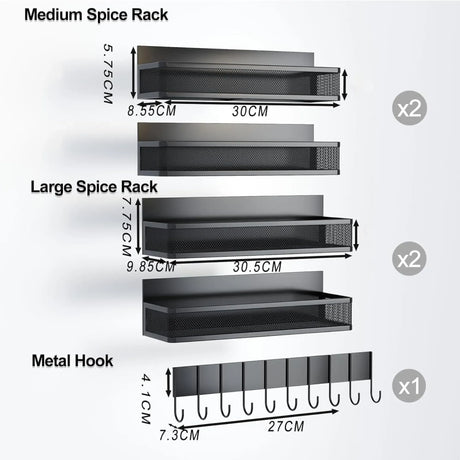 CARLA HOME 5 Pack Magnetic Spice Rack for Fridge Kitchen with Hook Bar