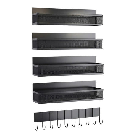 CARLA HOME 5 Pack Magnetic Spice Rack for Fridge Kitchen with Hook Bar