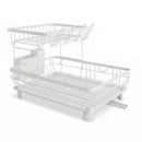 CARLA HOME 2 tier Dish Drying Rack with Drainboard & Utensil Holder for Kitchen (White)