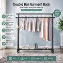 CARLA HOME Double Rod Clothes Rack with Wheels, Metal, Portable Wardrobe Rack